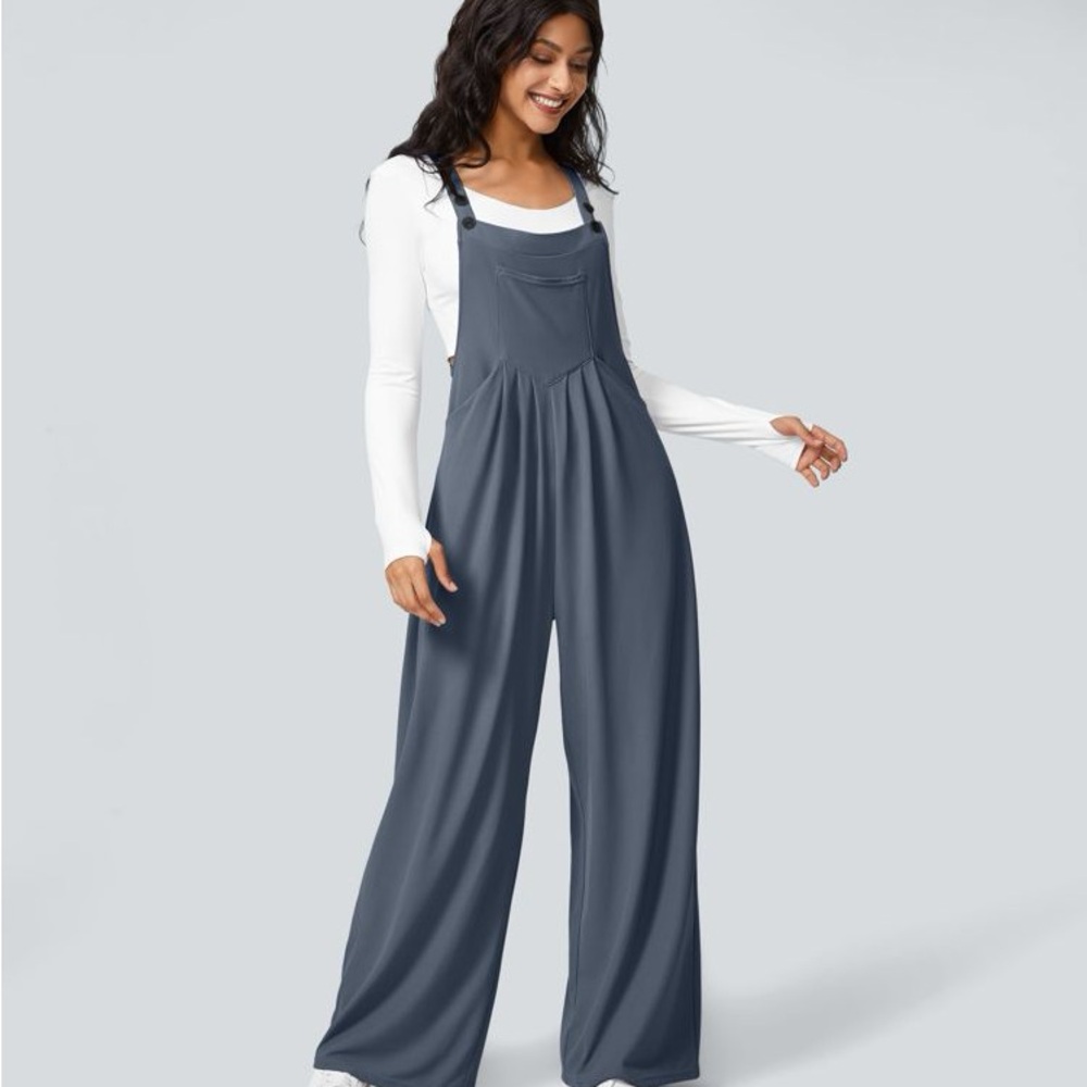 Halara Waffle Casual Overalls Adjustable
Strap Button Multiple Pockets